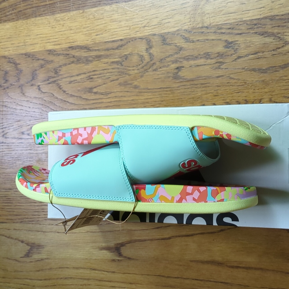 NIB FARM Rio Slide Sandals Adidas Collaboration Women's Size 10 Blue Beach Print - Picture 8 of 14